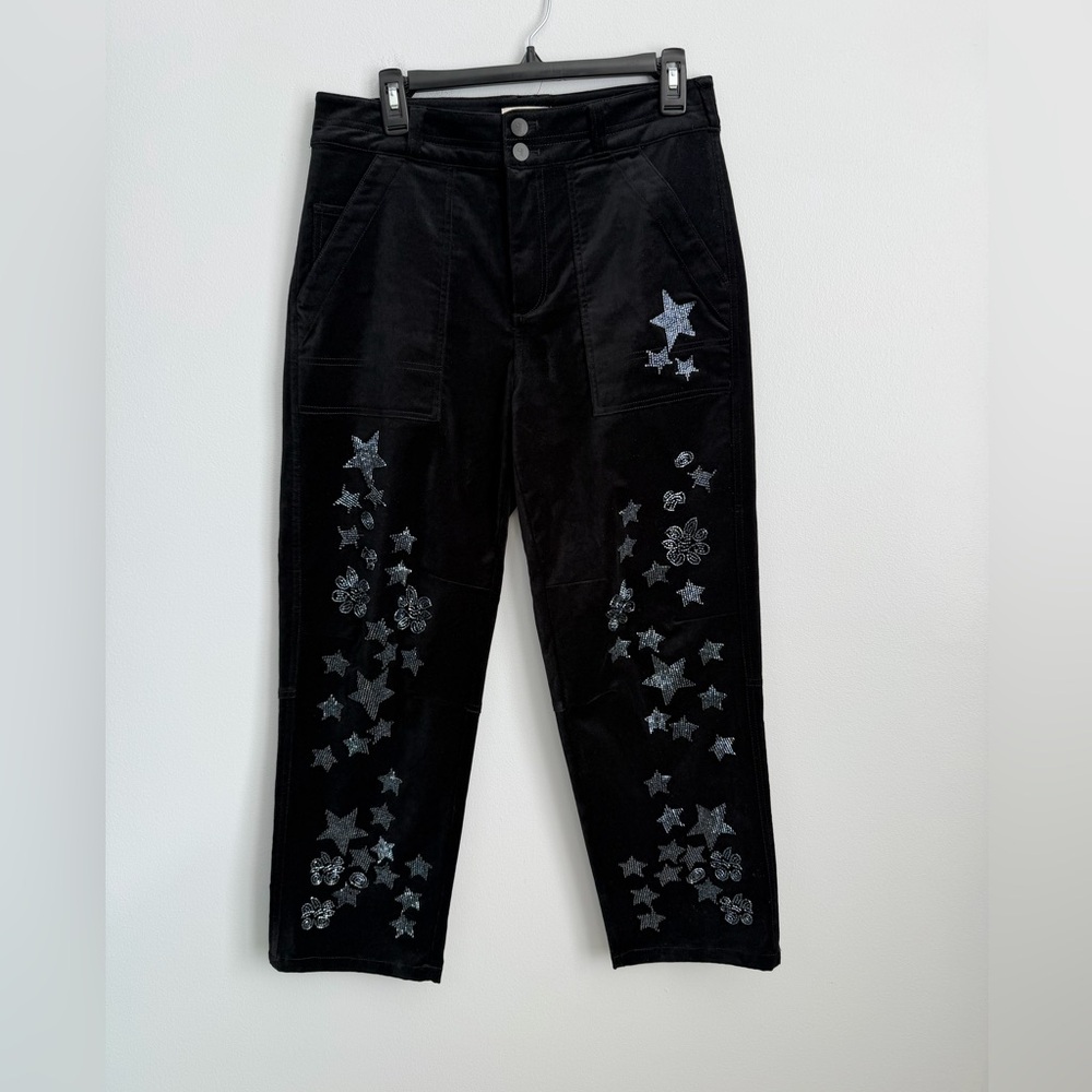 Anthropologie Pilcro Size 28 • The Wanderer Star Black Beaded Velvet Pants. - Picture 4 of 6